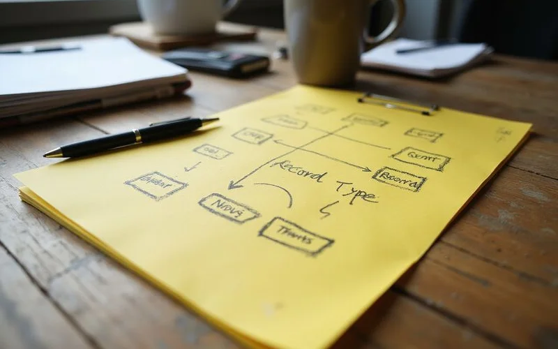 Flow diagram from record type to workable property set