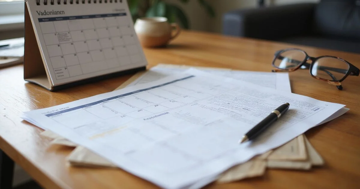 A calendar and rental documents on a table in daylight