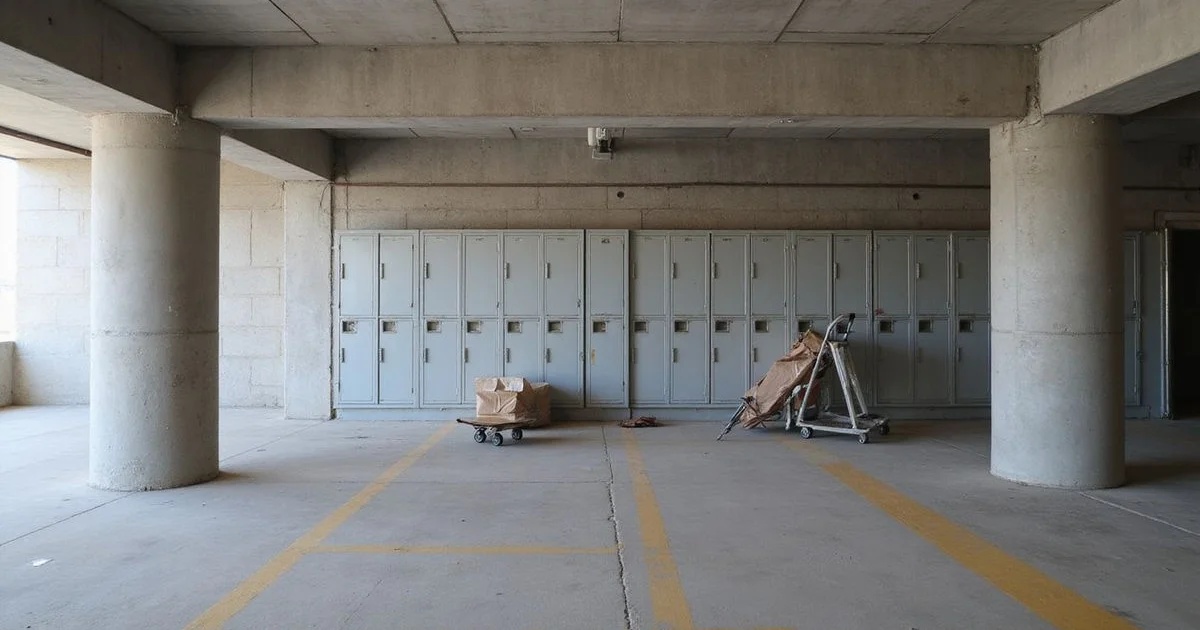 A Dallas high-rise parking garage and package locker room in daylight