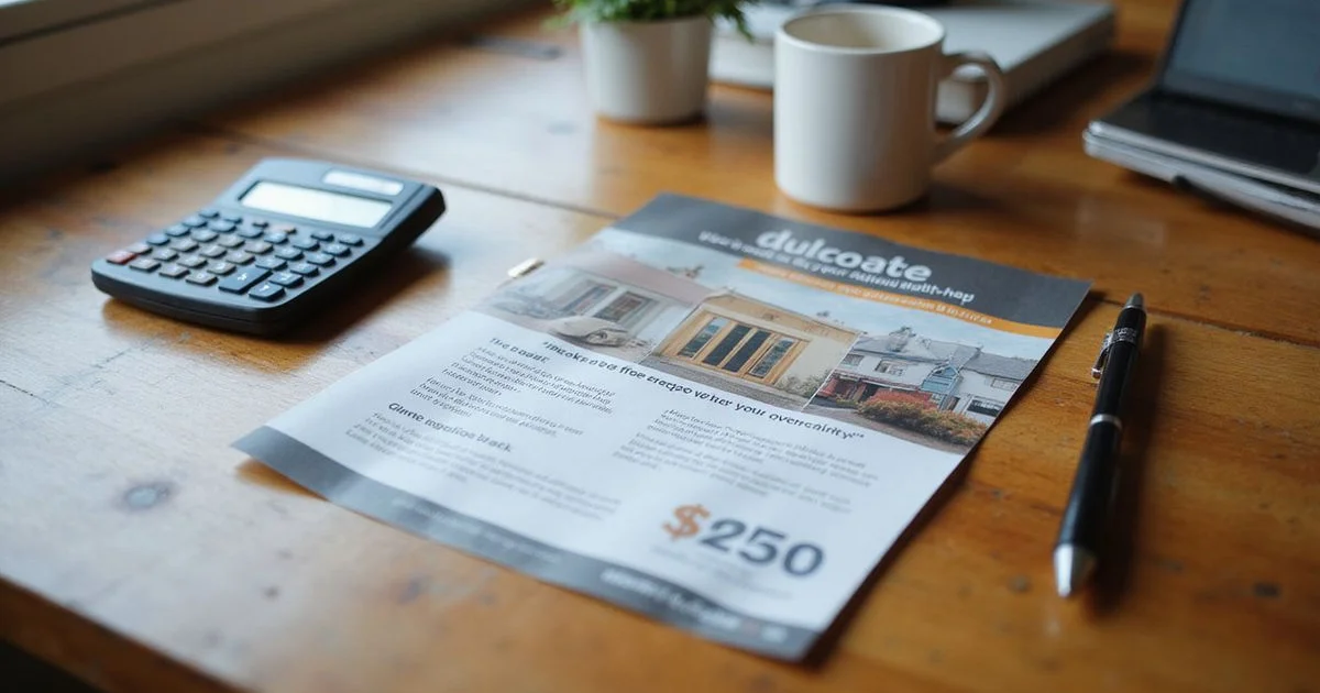 A leasing flyer advertising weeks free with a calculator on a table in daylight