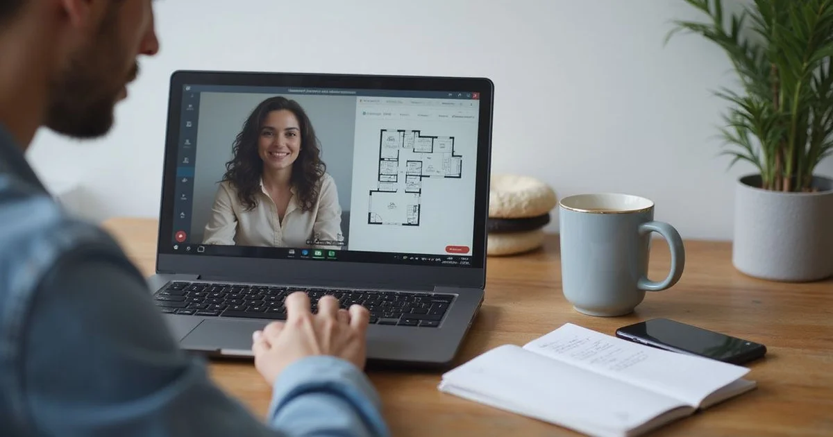 A person reviewing an apartment on a video call from out of state, in daylight