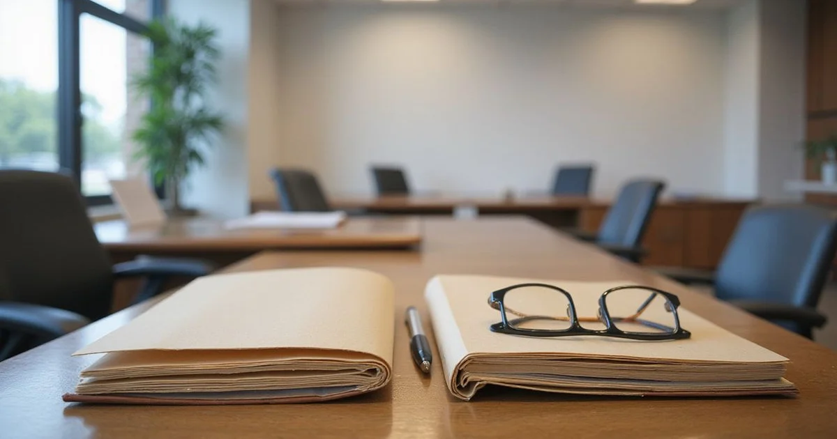 Two document folders side by side on a desk in window light
