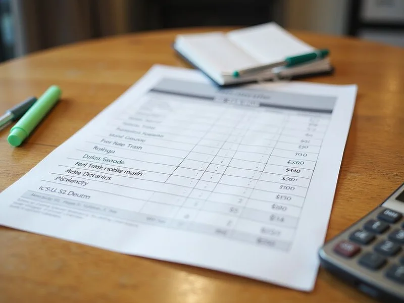 An apartment fee schedule with recurring monthly charges marked in pen