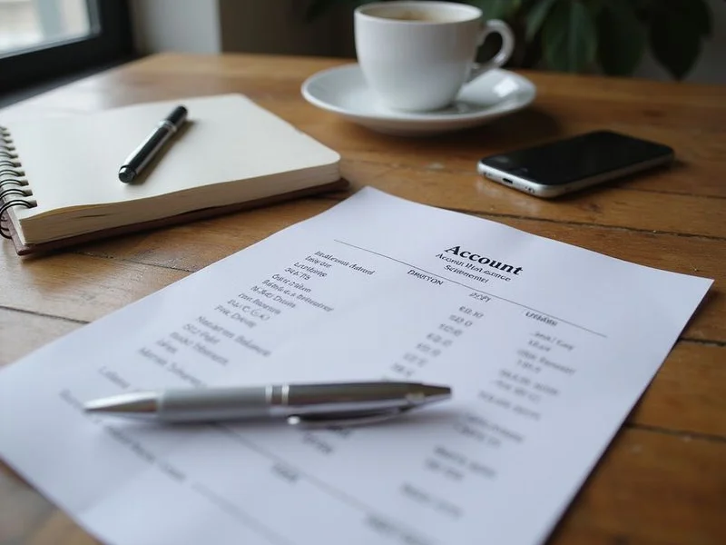 An account balance statement and phone on a kitchen table