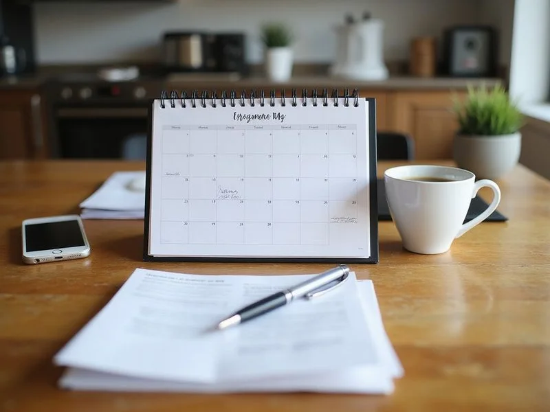 A calendar and rental documents on a table in daylight