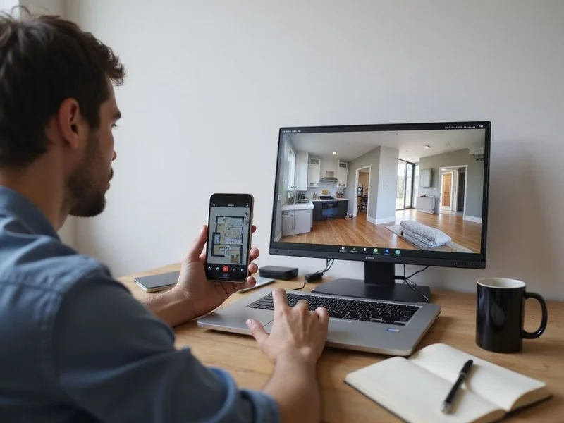 A person reviewing an apartment on a video call from out of state