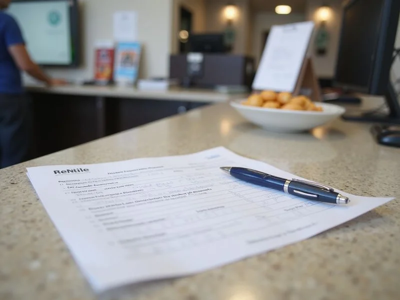 A rental application on a leasing office counter in daylight