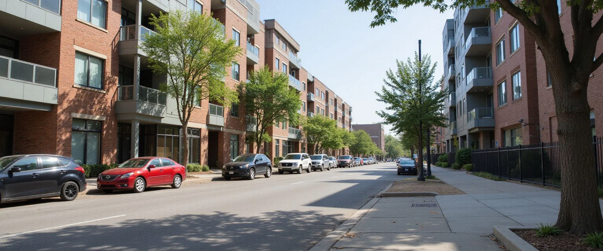 Dallas street with apartment buildings in daylight
