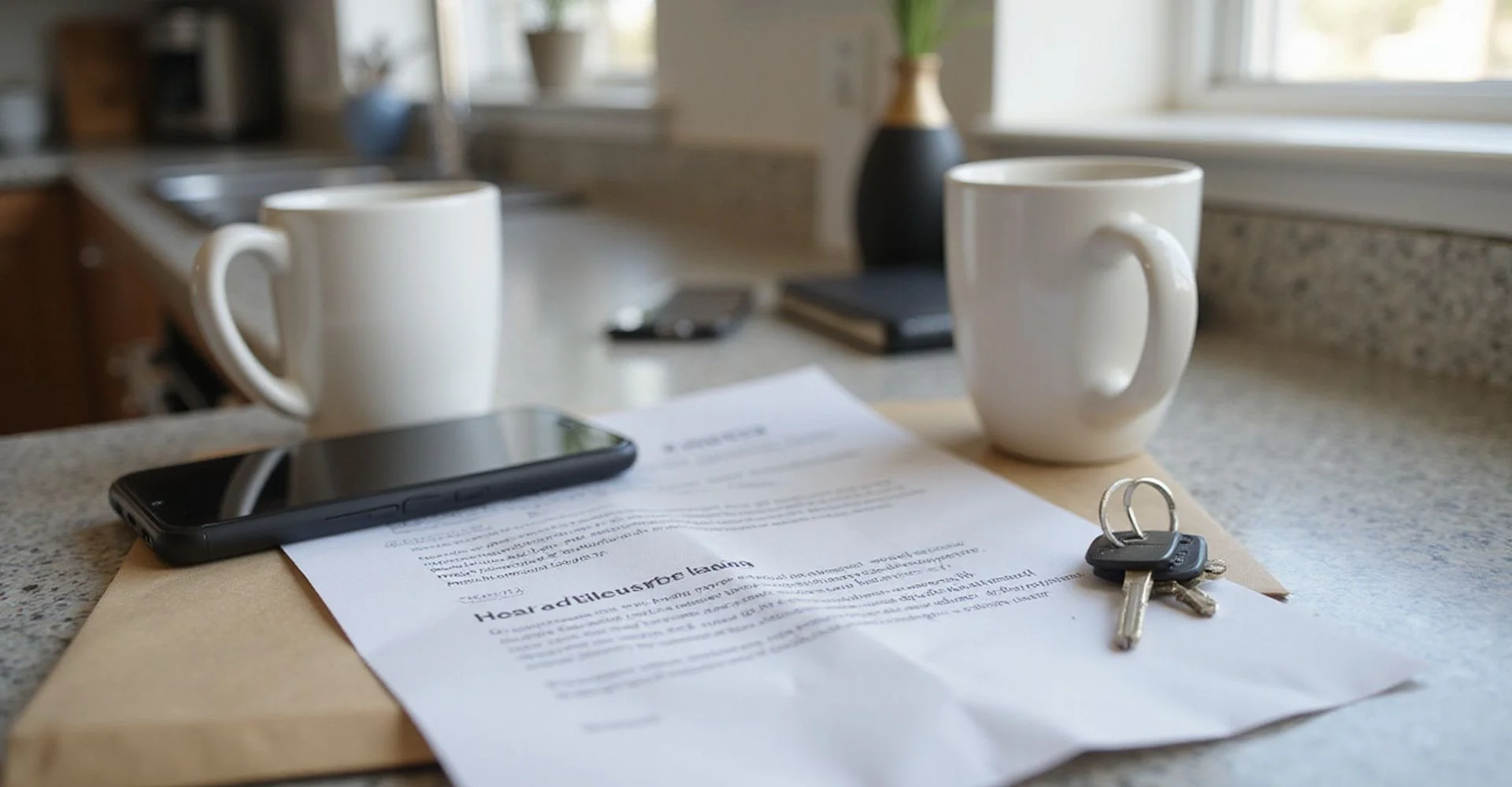 A lease renewal offer letter on a kitchen counter in natural daylight